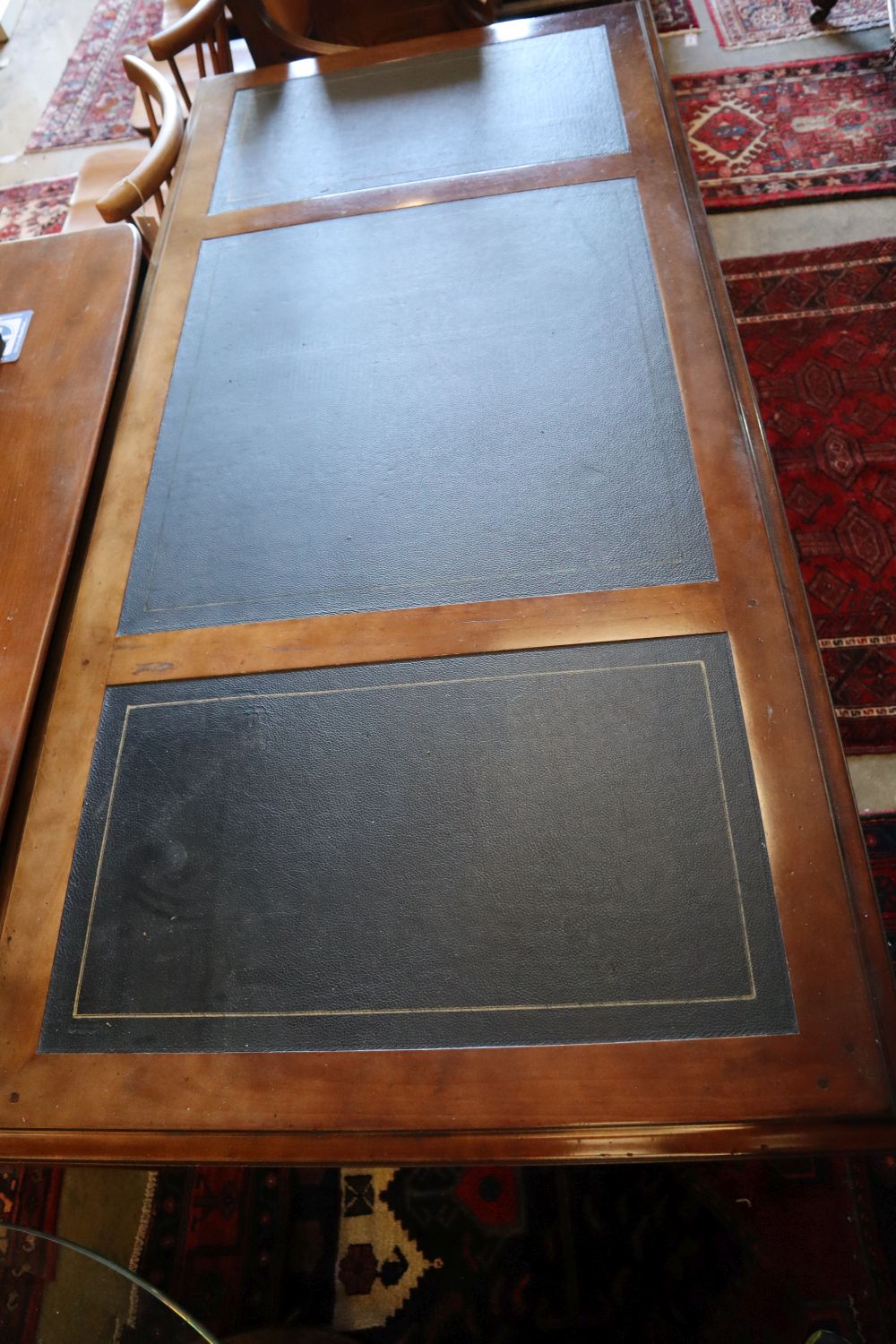 A French style mahogany bureau plat by Grange Furniture, width 160cm, depth 75cm, height 77cm